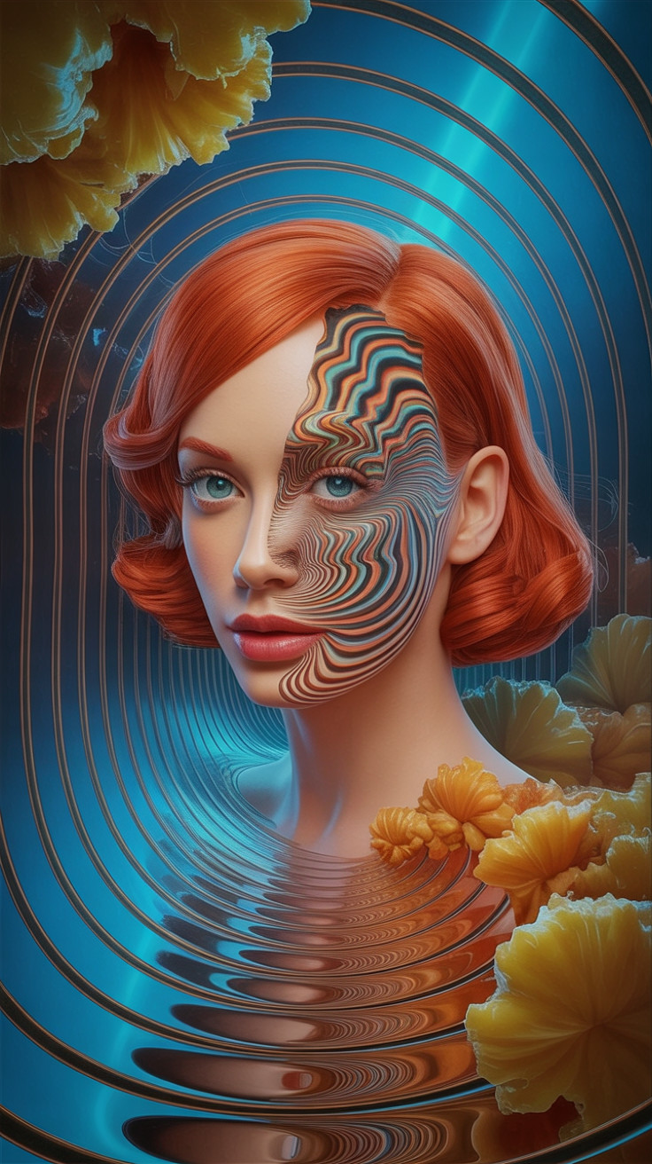 Digital portrait of a woman with red hair and flowers