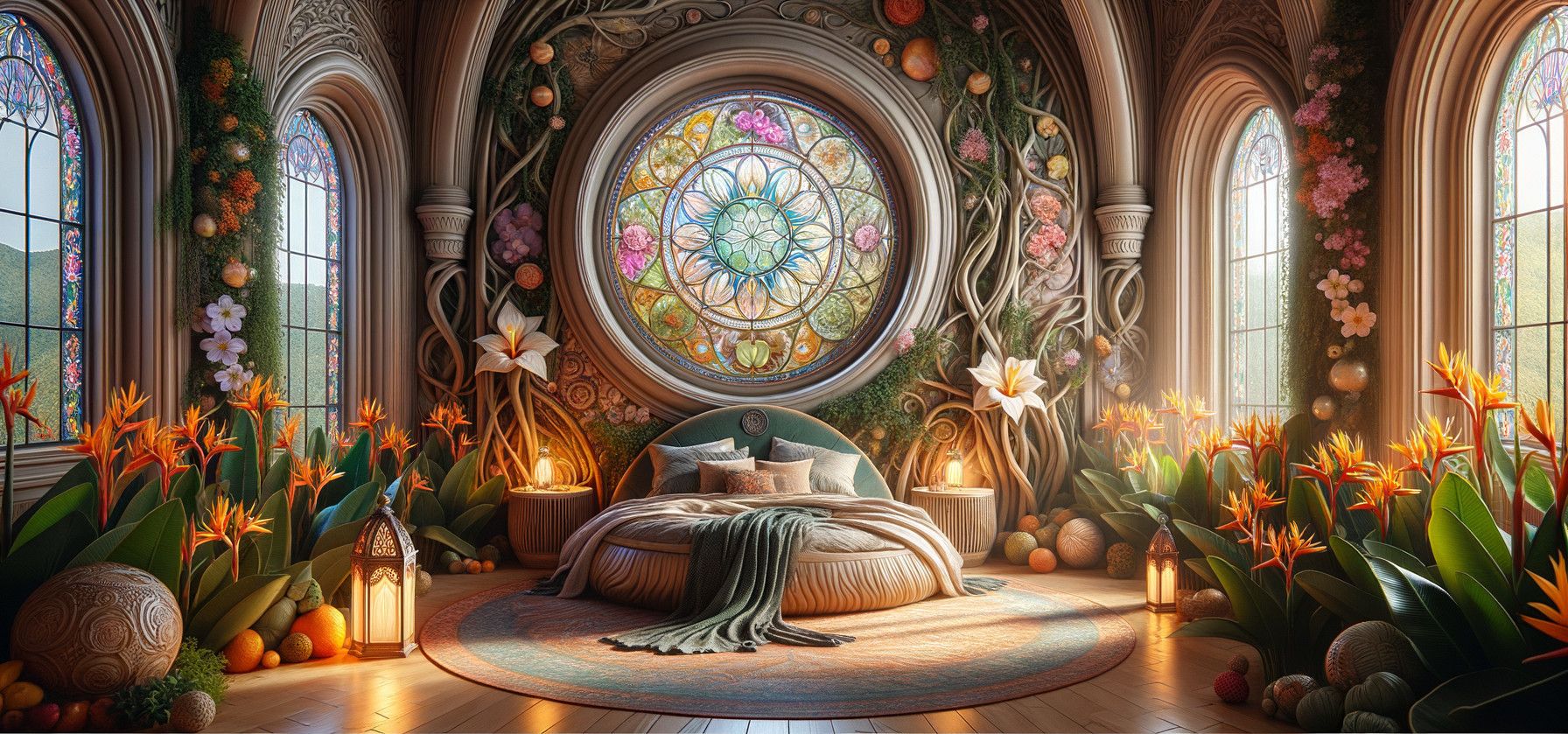 Elegant Room with Stained Glass and Cozy Decor