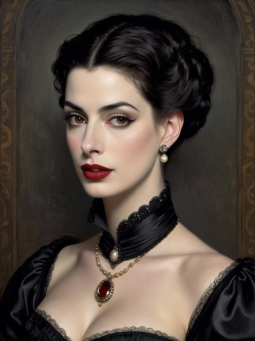 Vintage Portrait of a Woman in Elegant Black Dress