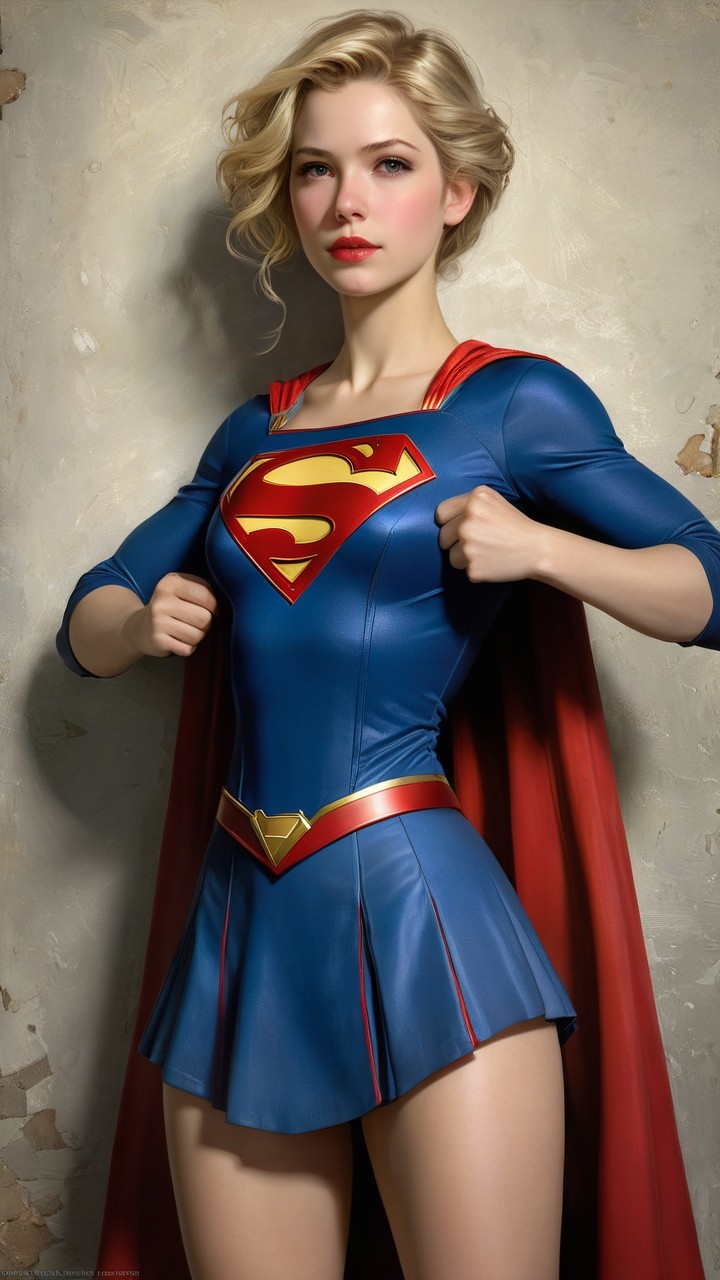 Young Woman in Supergirl Costume with Red Cape