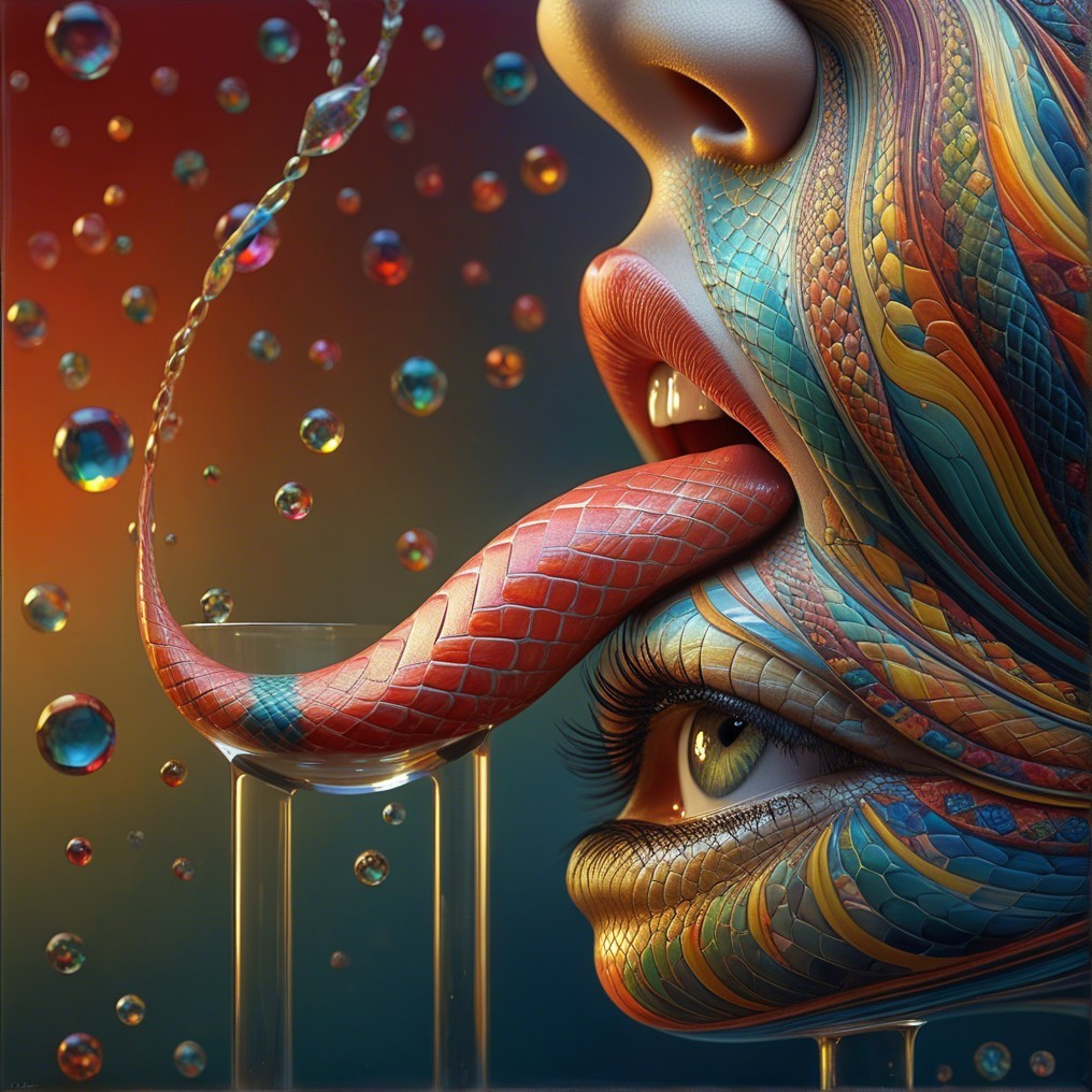 Intricate Face Design with Textured Scales and Tongue