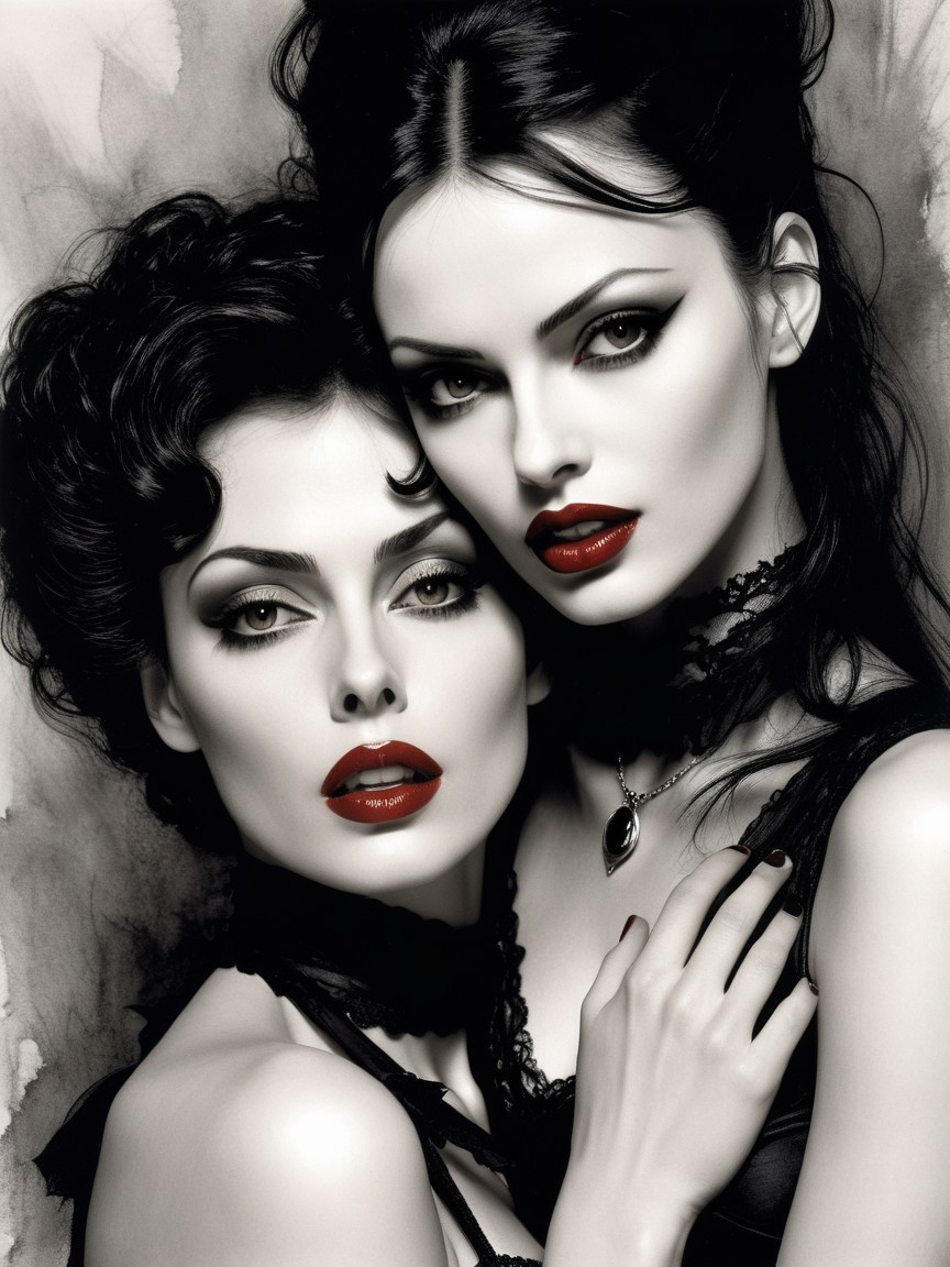 Gothic Elegance of Two Women with Dark Makeup