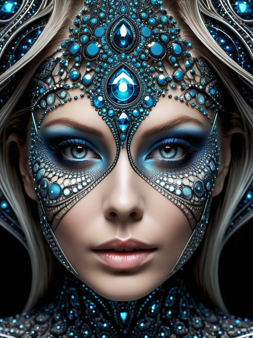 Portrait of a woman with blue and silver body art