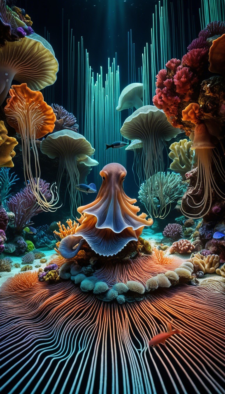 Vibrant Underwater Scene with Coral Reefs and Jellyfish