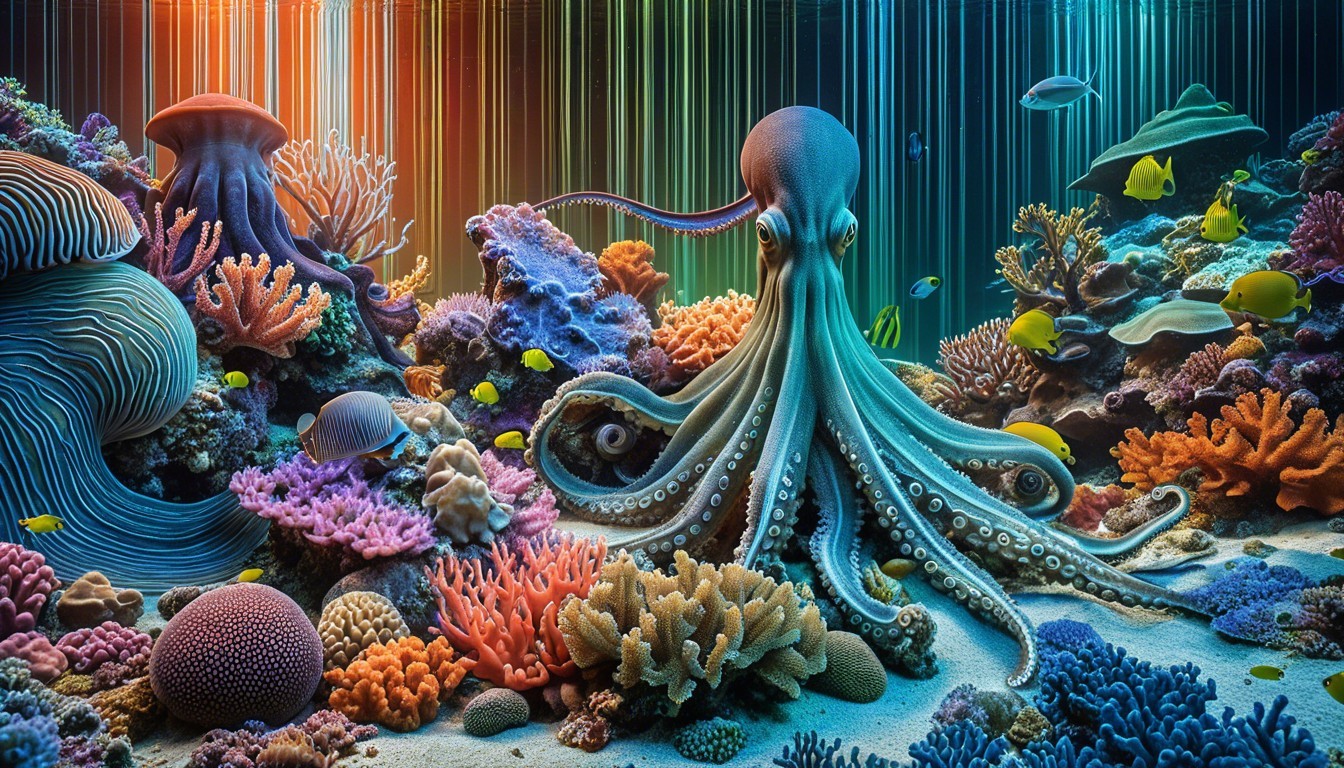 Vibrant Coral Reef with Majestic Octopus and Fish