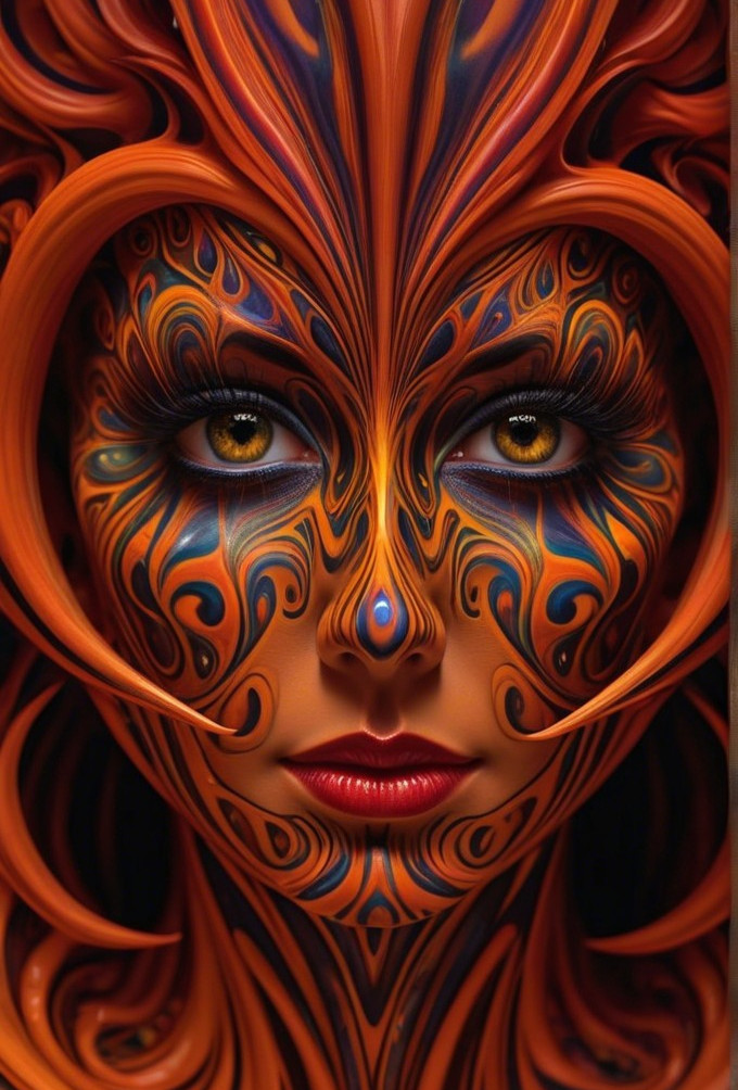 Surreal Portrait of a Woman with Vibrant Patterns