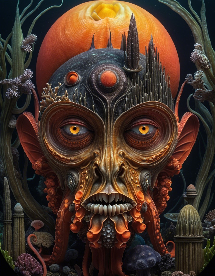 Surreal Underwater Scene with Grotesque Creature