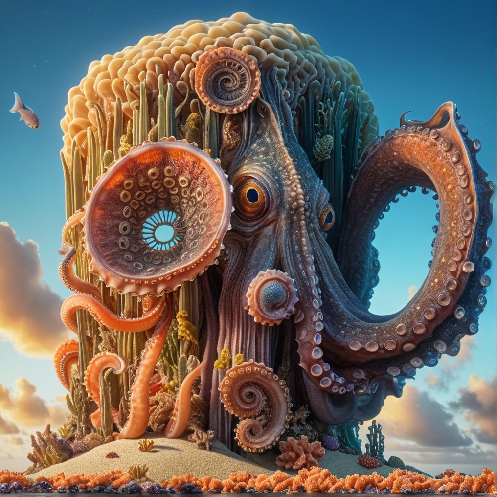 Vibrant Underwater Scene with Colorful Octopus and Coral