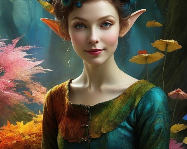 Mystical Figure in Enchanted Forest with Turquoise Hair