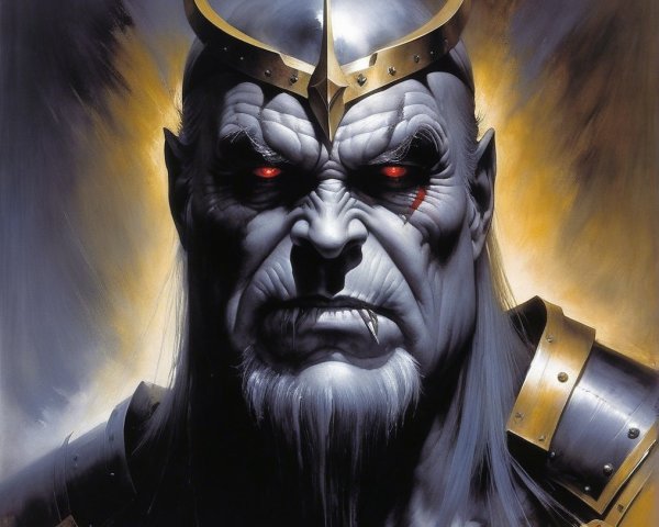 Formidable Warrior in Dark Armor with Intense Eyes