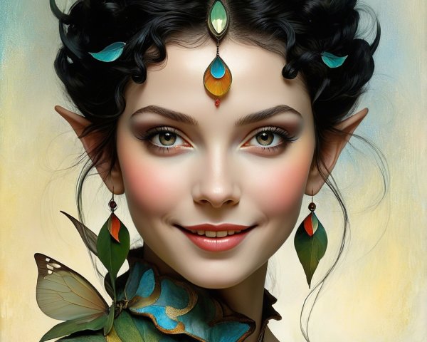 Mystical fairy with black hair and floral attire