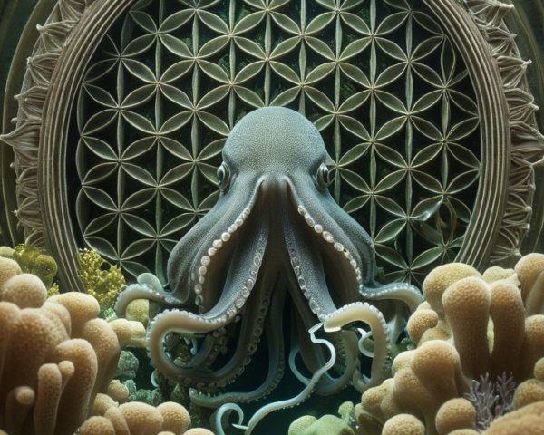 Underwater Scene with Octopus and Coral Formations