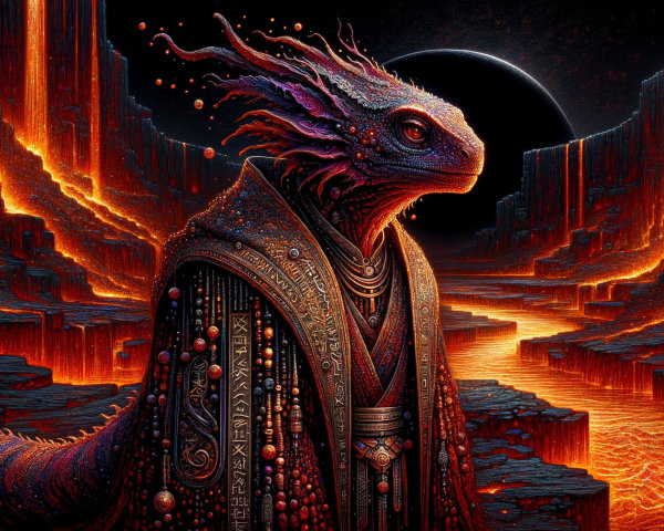 Majestic Dragon-like Creature in Fiery Landscape
