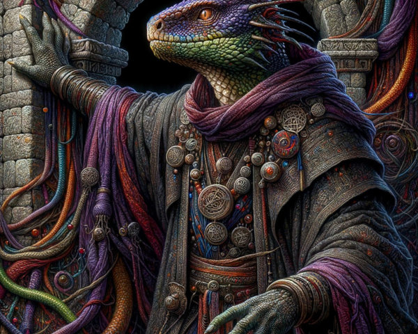 Mystical Lizard Creature in Ancient Archway Setting