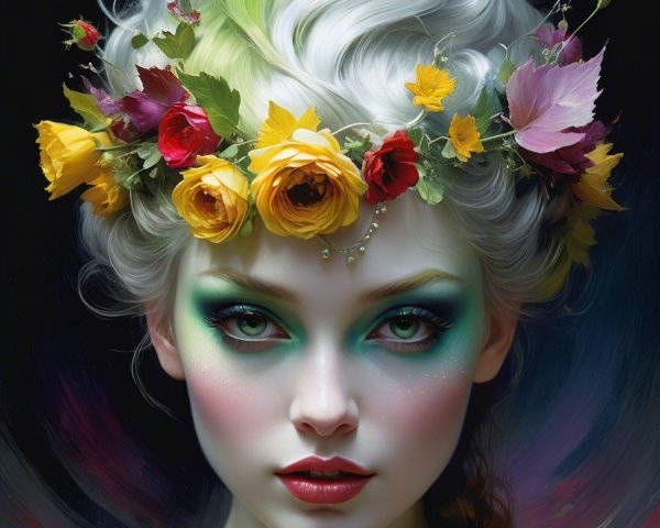 Ethereal Portrait of a Woman with Vibrant Hair and Makeup