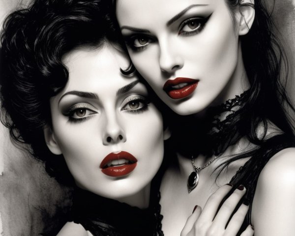 Gothic Elegance of Two Women with Dark Makeup