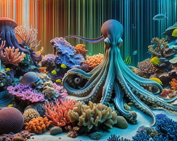 Vibrant Coral Reef with Majestic Octopus and Fish