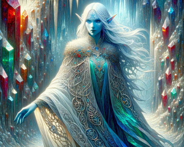 Ethereal Figure in a Mystical Crystal Realm