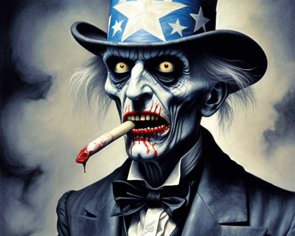 Undead Uncle Sam with Glowing Eyes and Tattered Tuxedo