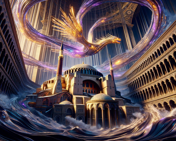 Ethereal Phoenix Over Grand Domed Building Scene