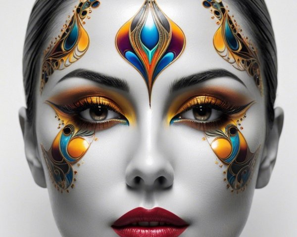 Vibrant Portrait with Intricate Facial Makeup Design