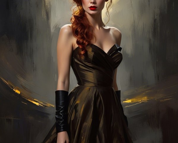 Portrait of a Woman in Dark Gown with Red Hair