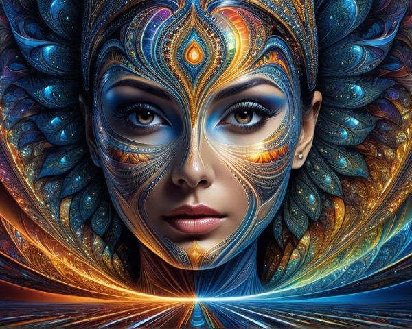 Vibrant Patterns on Woman's Face in Cosmic Setting