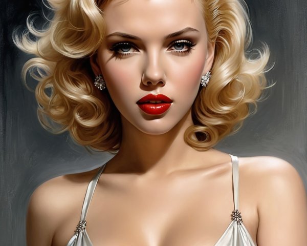 Glamorous Woman in Silver Dress with Blonde Curls