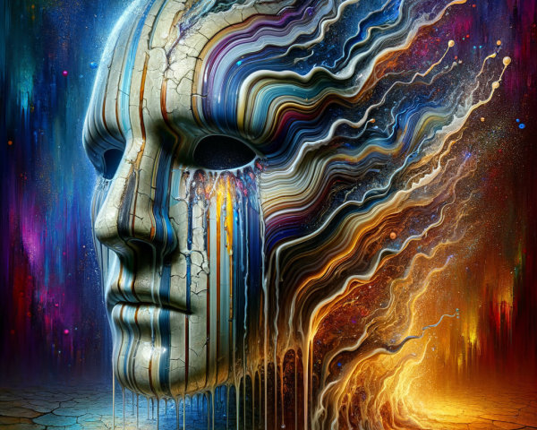 Abstract Humanoid Face on Cracked Surface with Colorful Patterns