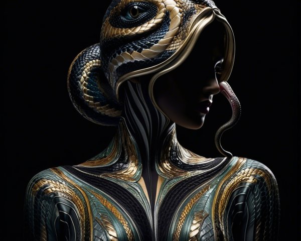 Intricate Figure Blending Human and Reptilian Features