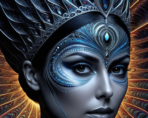 Detailed Female Figure with Blue and Silver Face Paint