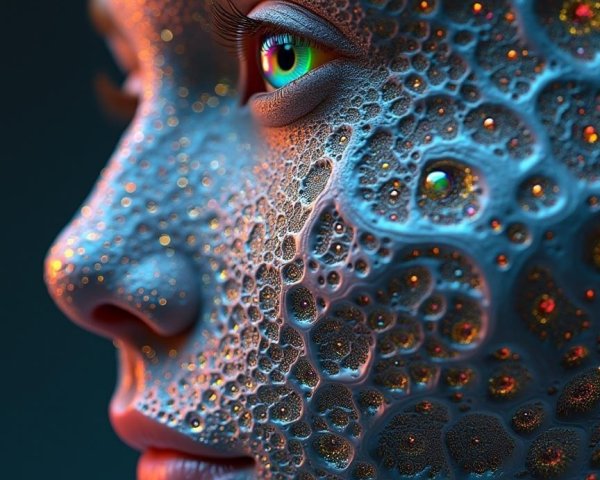 Close-Up Portrait with Iridescent Textures and Colors