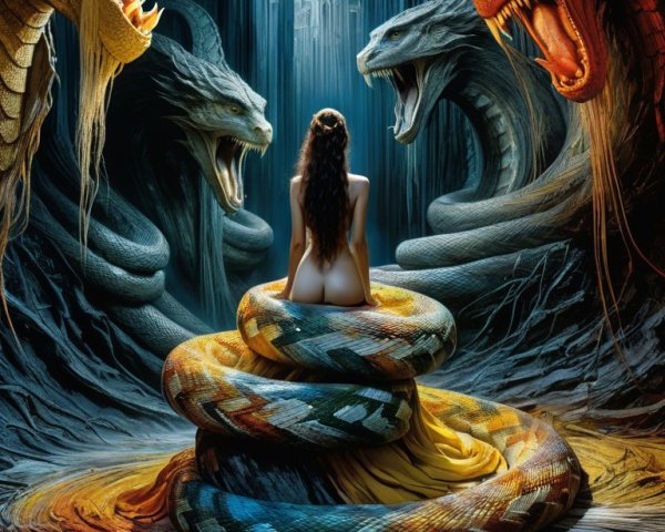 Surreal Landscape with Figure and Mystical Creatures