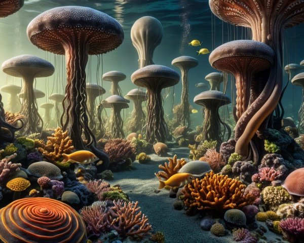 Vibrant Underwater Scene with Jellyfish and Corals