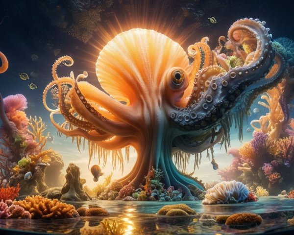 Vibrant Underwater Scene with Octopus and Coral