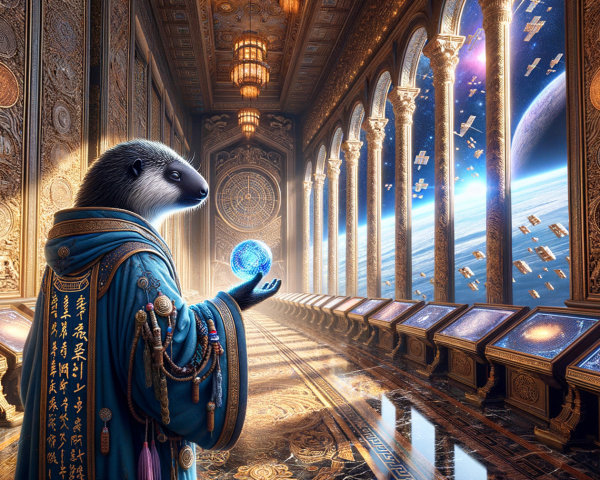 Humanoid Animal in Ornate Robe in Cosmic Hall