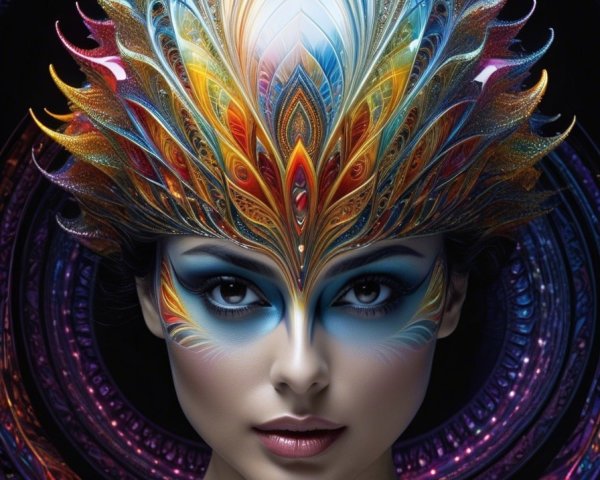 Artistic portrait of a woman with colorful headdress