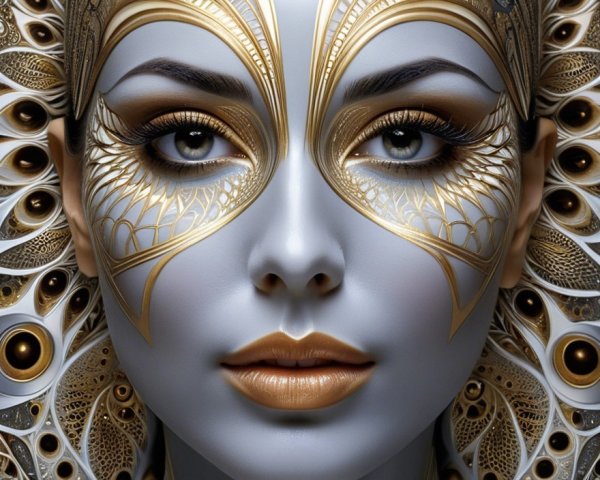 Intricately Designed Face with Gold and Silver Patterns