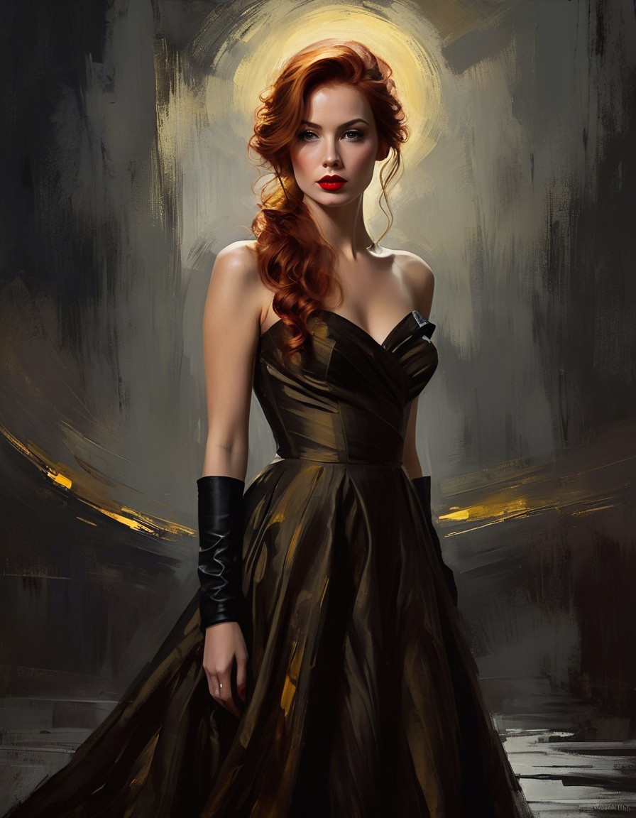 Portrait of a Woman in Dark Gown with Red Hair