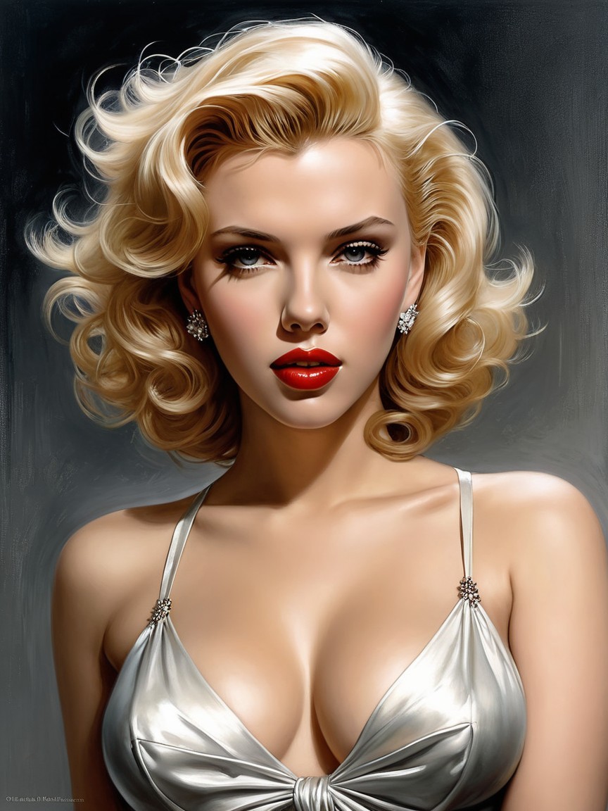 Glamorous Woman in Silver Dress with Blonde Curls