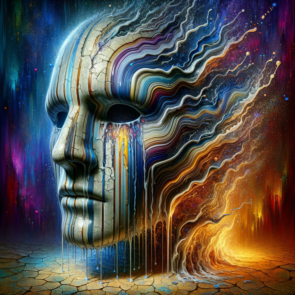 Abstract Humanoid Face on Cracked Surface with Colorful Patterns