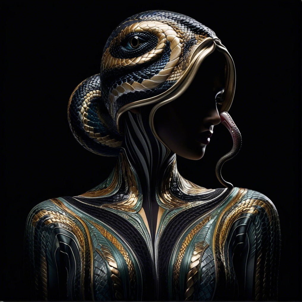Intricate Figure Blending Human and Reptilian Features