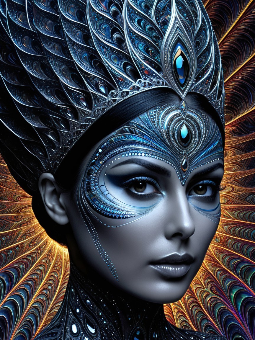 Detailed Female Figure with Blue and Silver Face Paint