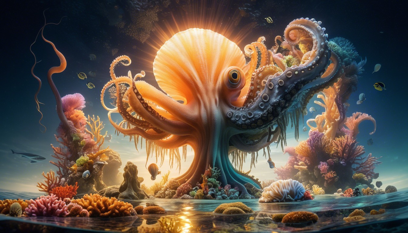 Vibrant Underwater Scene with Octopus and Coral