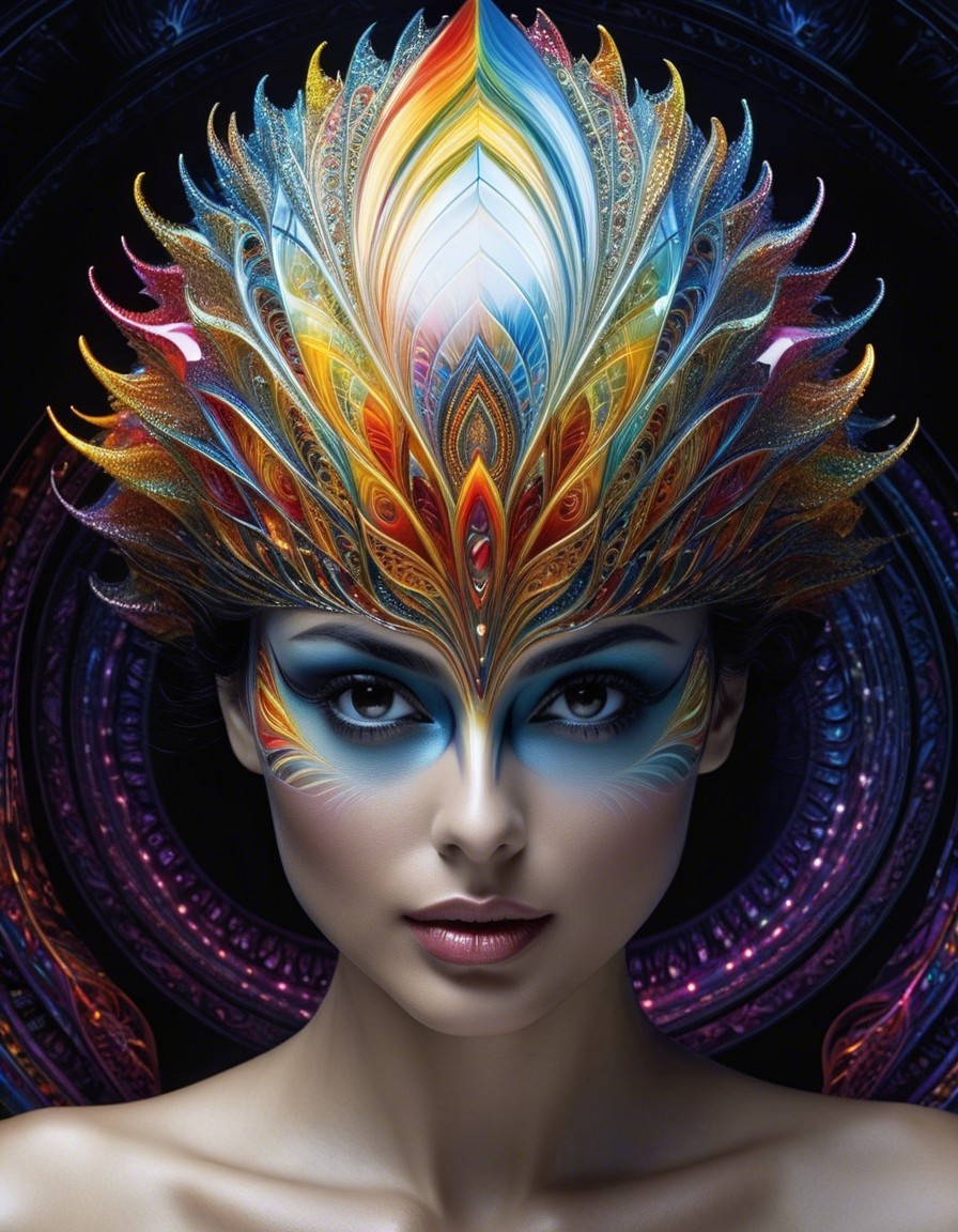 Artistic portrait of a woman with colorful headdress