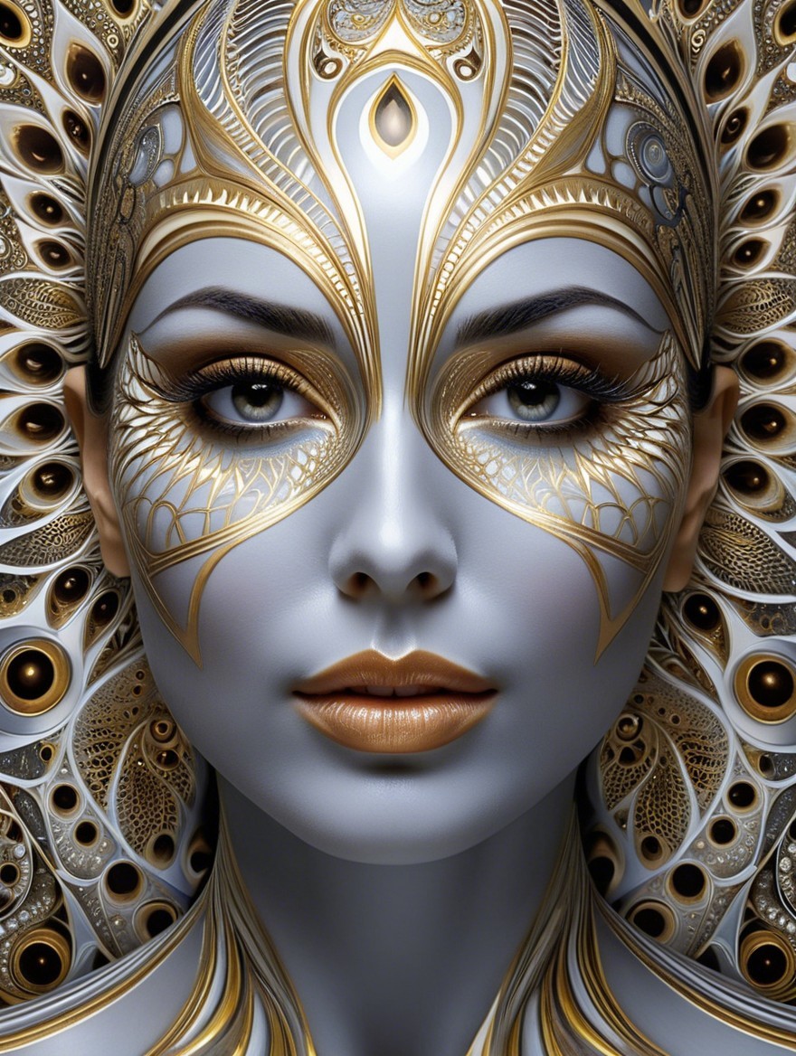 Intricately Designed Face with Gold and Silver Patterns