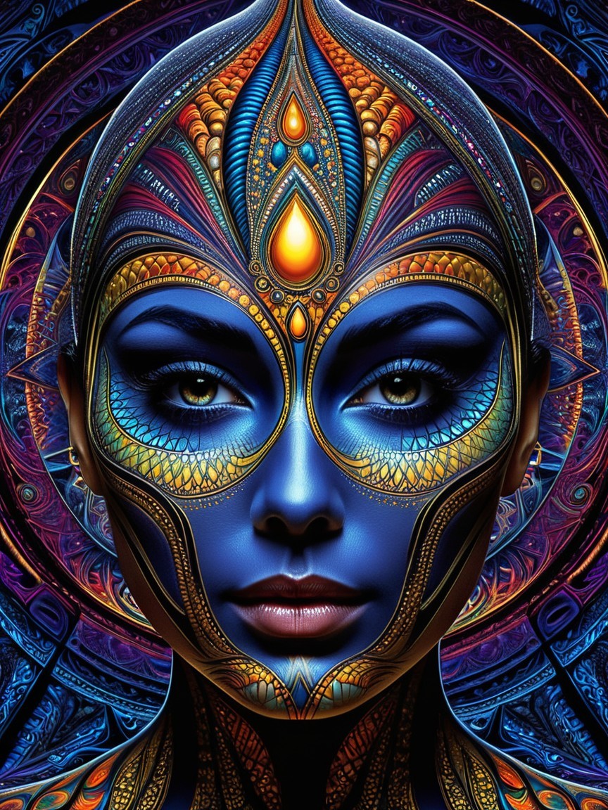Detailed Portrait of a Woman with Geometric Patterns