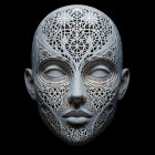Androgynous Face with Intricate Silver and Red Patterns