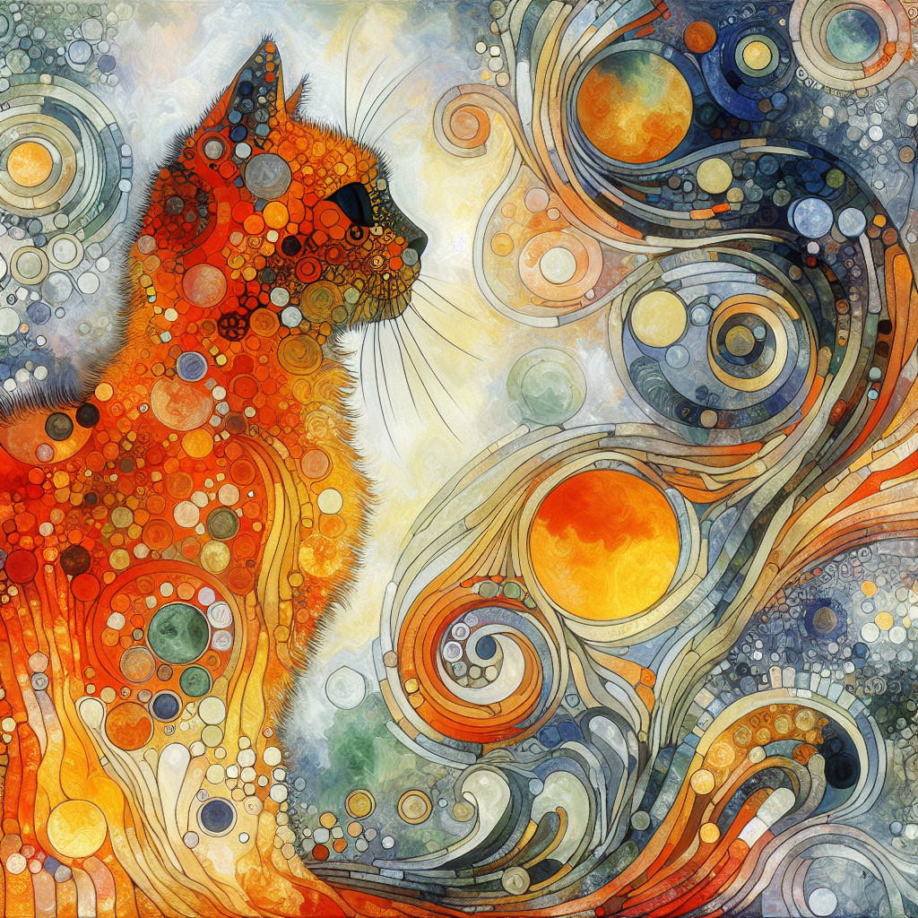 Stylized Cat Silhouette on Abstract Colorful Background