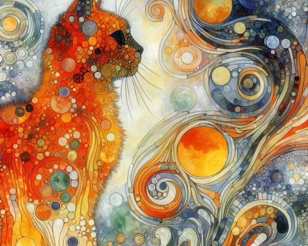 Stylized Cat Silhouette on Abstract Colorful Background